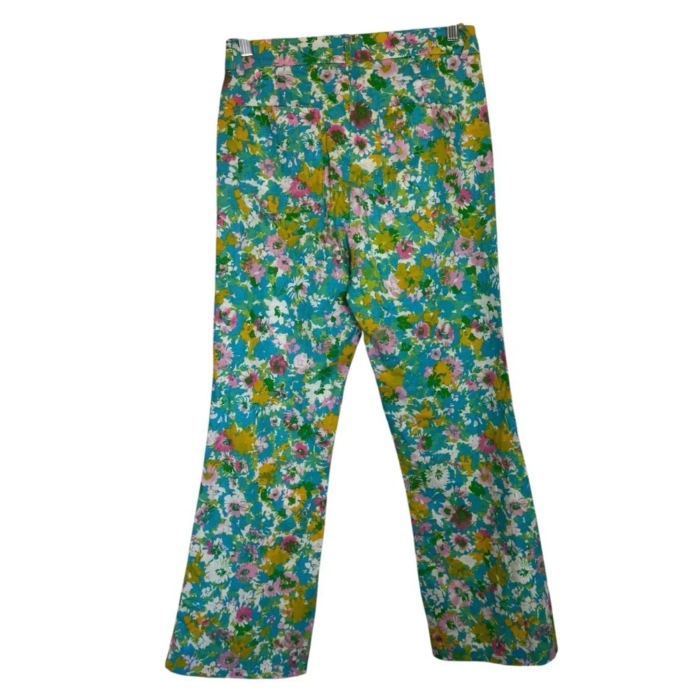 NWT Zara Multicolor Floral Cropped Mini Flare Size 4 Linen Blend Pants